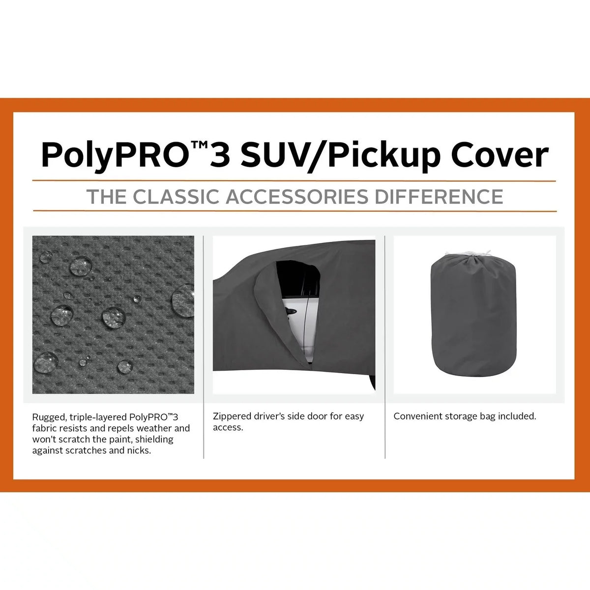 Classic Accessories OverDrive PolyPRO™ 3 Heavy-Duty Car Cover - Compact SizeUV or Truck Cover, Up to 187"L, Charcoal