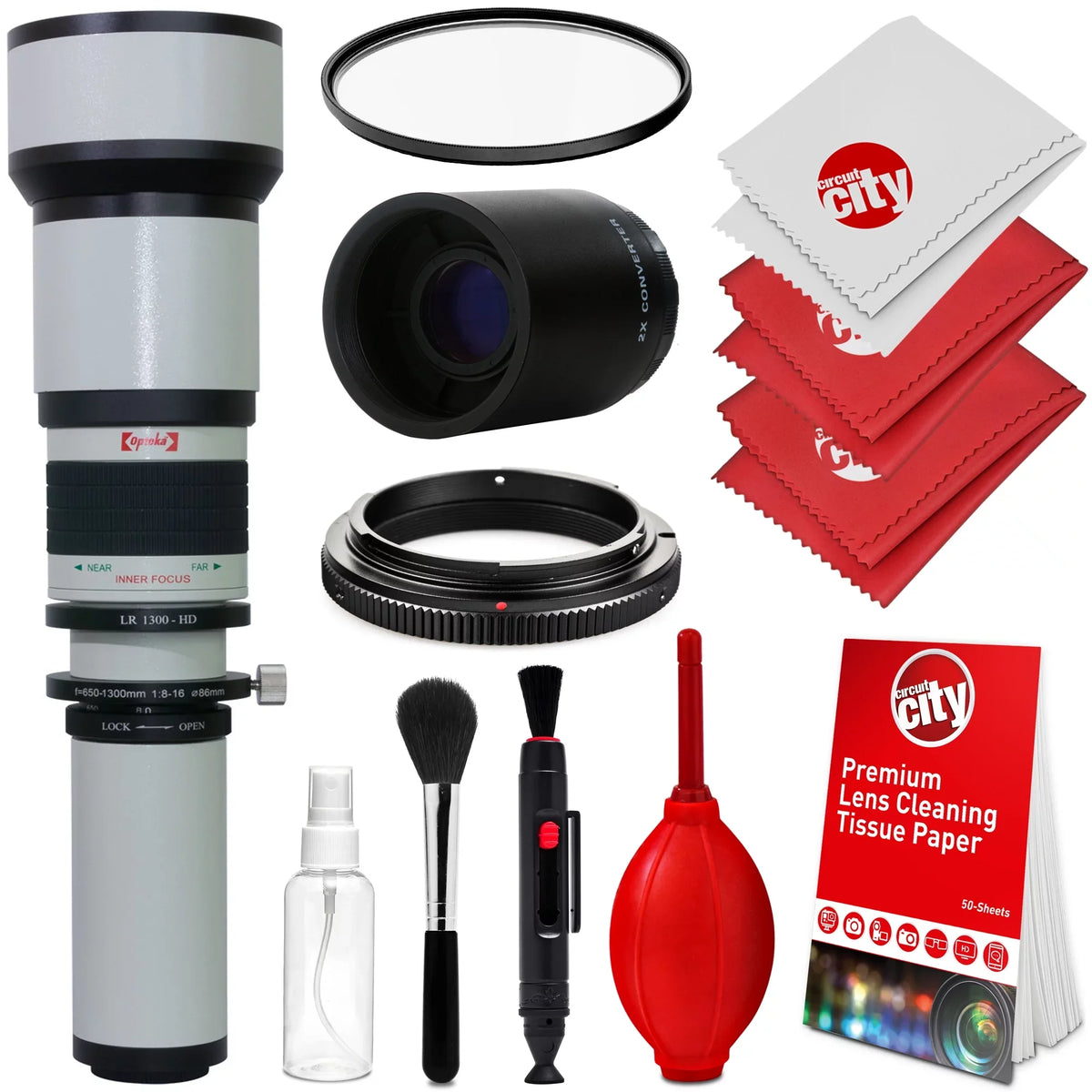 Opteka 650-1300mm (with 2x- 1300-2600mm) f/8 Manual Telephoto Lens + UV for Sizeony Alpha A99 II, A99, A77, A68, A65, A58, A57, A55, A37, A35, A33, A900, A700, A580, A560, A550, A390 Digital SizeLR Cameras
