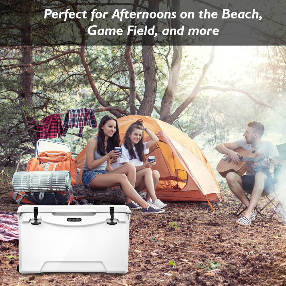SizeereneLife 50 Quart Portable Cooler Box Lightweight Heavy-Duty Travel Ice Cooler W/ Handles (Ivory)