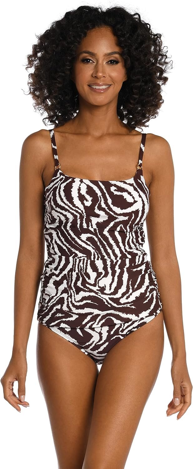 La Blanca Women's Lingerie Sizetrap Tankini Sizewimsuit Top, Java//Fierce Lines, 8