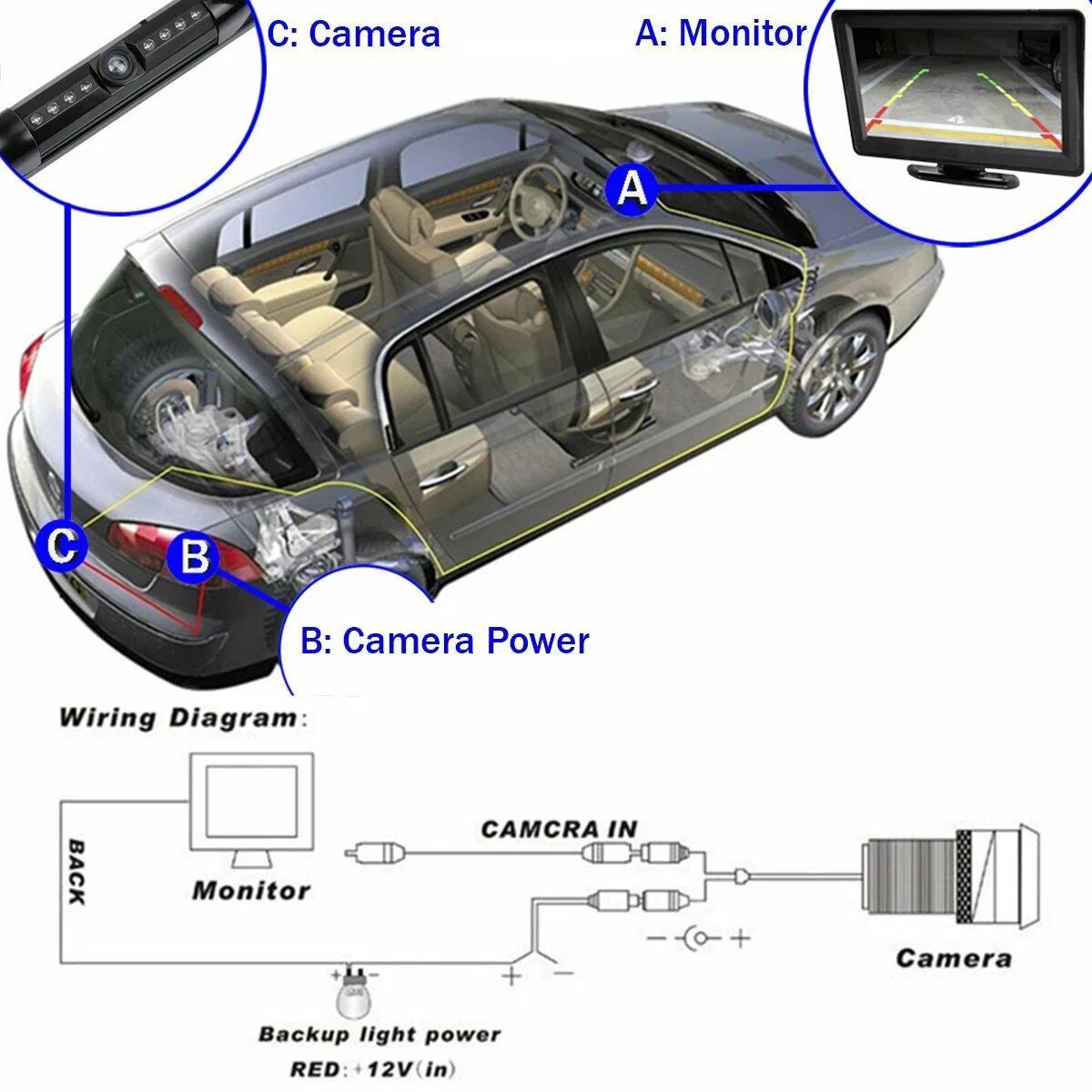 For Kenwood DNX571HD DNX-571HD Night Vision Color Rear View Camera - Chrome Frame
