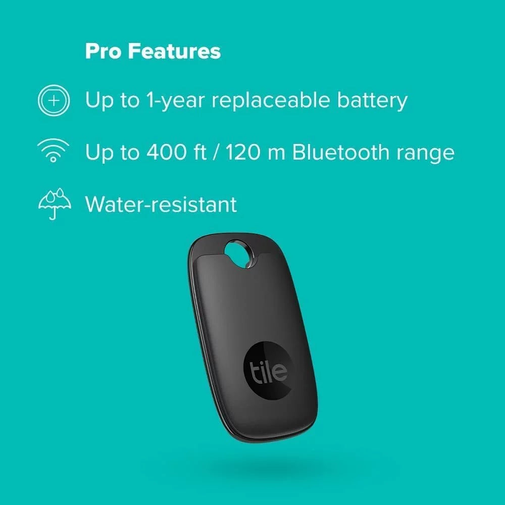 Tile Pro 2022 2-Pack. Powerful Bluetooth Tracker, Keys Finder and Item Locator for Keys, Bags, and More; Up to 400 ft Range. Water-Resistant. Phone Finder. iOSize and Android Compatible.