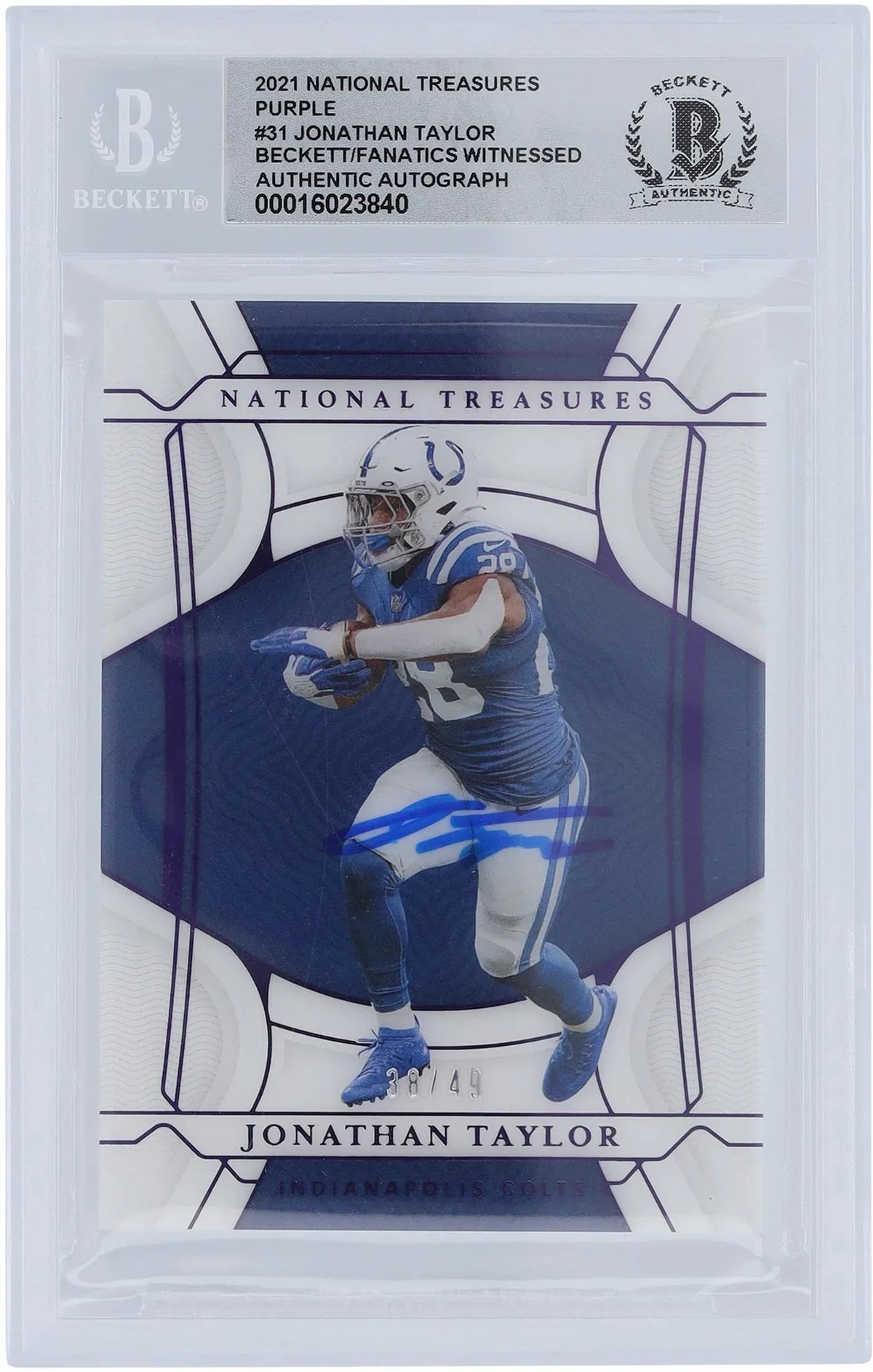 Jonathan Taylor Indianapolis Colts Autographed 2021 Panini National Treasures Purple #31 #/49 Beckett Fanatics Witnessed Authenticated 10 Card - Fanatics Authentic Certified