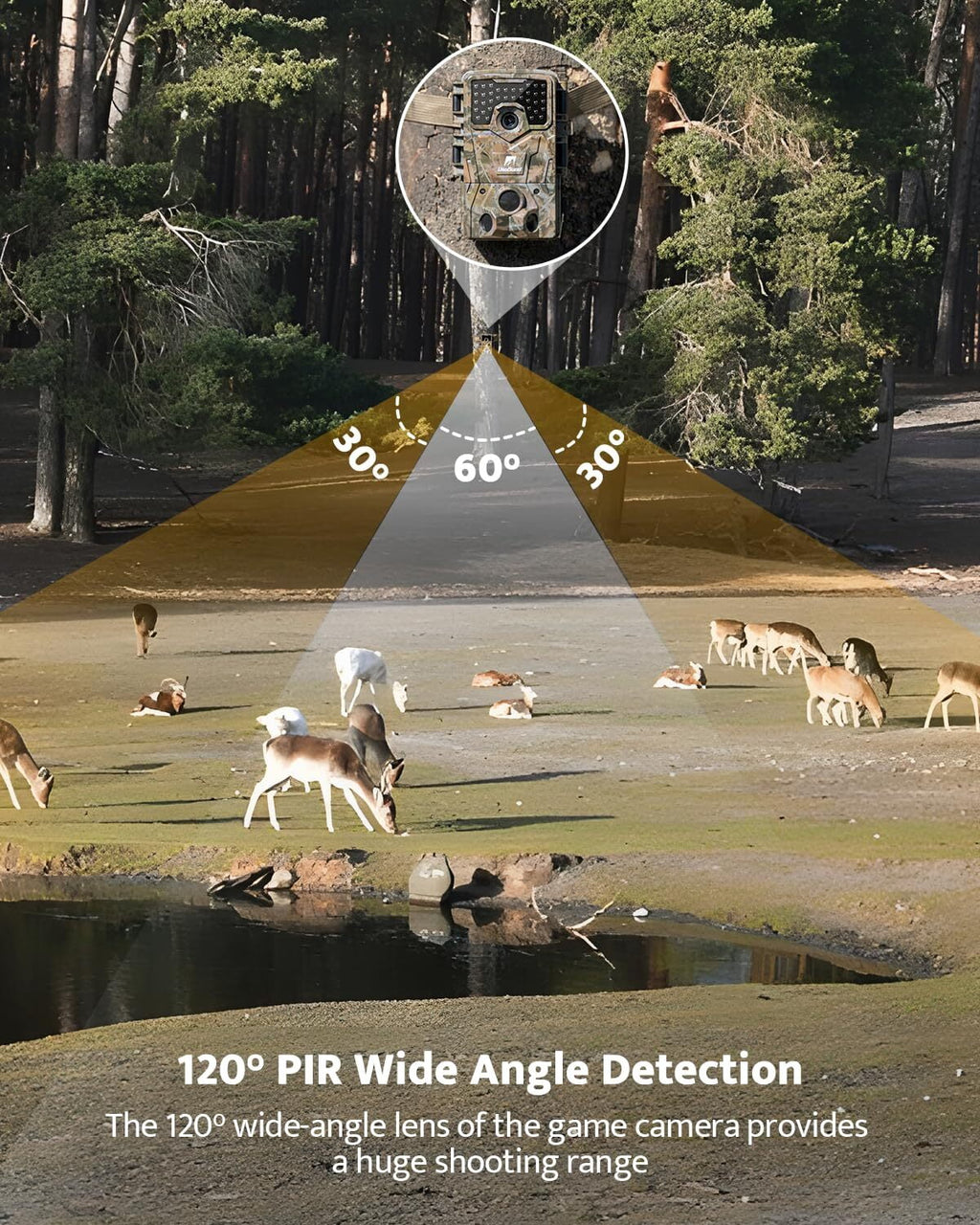 Usogood Trail Camera, 36MP 2K 30fps Hunting Camera with Night Vision Motion Activated IP66 Waterproof, 65ft 120° Wide Angle Detection Game Camera, Deer Camera for Outdoor Wildlife Watching