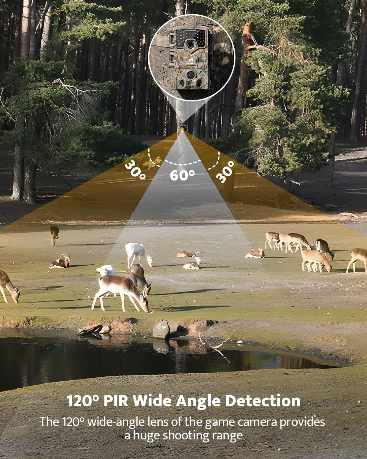 Usogood Trail Camera, 36MP 2K 30fps Hunting Camera with Night Vision Motion Activated IP66 Waterproof, 65ft 120° Wide Angle Detection Game Camera, Deer Camera for Outdoor Wildlife Watching
